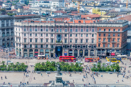 Milan, Italy - May 31, 2018: View for Piazza del Duomo (Cathedral Square) from roof of Milan Cathedral.のeditorial素材