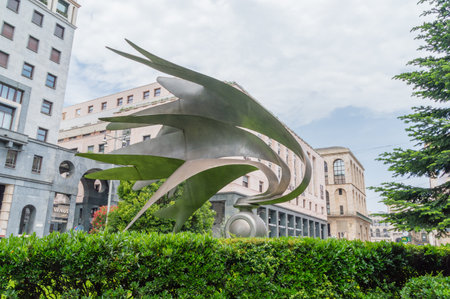 Milan, Italy - May 31, 2018: Metal Art at Diaz square in Milan.のeditorial素材