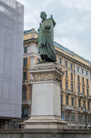 Milan, Italy - May 31, 2018: Monument to Giuseppe Parini in the Piazza Cordusio, Milan.のeditorial素材