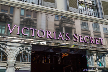 Milan, Italy - June 1, 2018: Victoria's Secret sign at fashion store.のeditorial素材