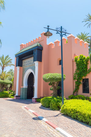 Marrakesh, Morocco - June 3, 2018: Entrance to La Mamounia hotel in Marrakesh.のeditorial素材