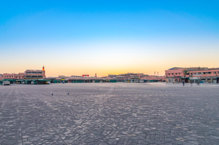 Marrakech, Morocco - June 4, 2018: Jemaa el-Fna at sunrise.のeditorial素材