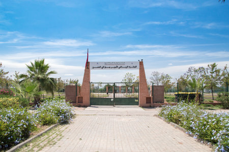 Marrakech, Morocco - June 5, 2018: Gate to National Human Development Initiative is a program launched in 2005 by King Mohammed VI of Morocco.のeditorial素材