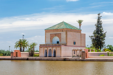 Marrakech, Morocco - June 5, 2018: Menara garden pavilion in Marrakech, Morocco.のeditorial素材