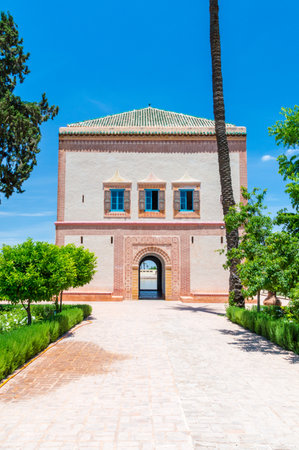 Marrakech, Morocco - June 5, 2018: Entrance to pavilion in Menara garden in Marrakech, Morocco.のeditorial素材