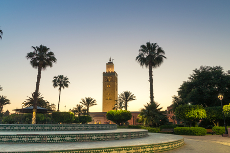Koutoubia Mosque at sunrise in Marrakech, Morocco.の写真素材
