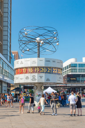 Berlin, Germany - August 16, 2018: Urania World Clock at Alexanderplatz.のeditorial素材