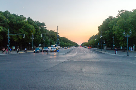 Berlin, Germany - August 15, 2018: BunsenstraÃe in Berlin at sunset.のeditorial素材