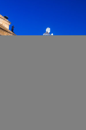 Berlin, Germany - August 15, 2018: Friedrich Schiller monument on Berlinâs Gendarmenmarkt at night. Johann Christoph Friedrich von Schiller was a German poet, philosopher, physician, historian.のeditorial素材