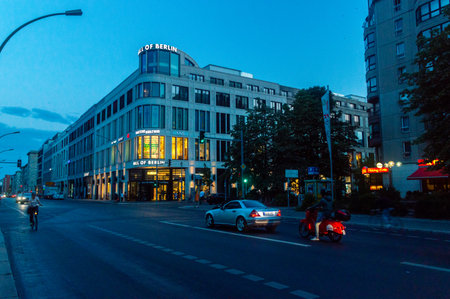 Berlin, Germany - August 15, 2018: Intersection with Mall of Berlin at night.のeditorial素材