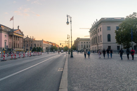 Berlin, Germany - August 15, 2018: View of Unter den Linden street at sunset.のeditorial素材