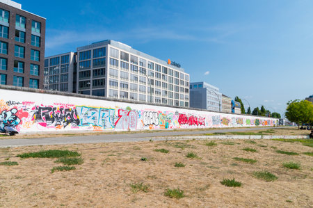Berlin, Germany - August 16, 2018: View of Berlin Wall (Berliner Mauer) from Spree river.のeditorial素材