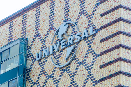 Berlin, Germany - August 16, 2018: Logo of the Universal brand in Berlin.のeditorial素材