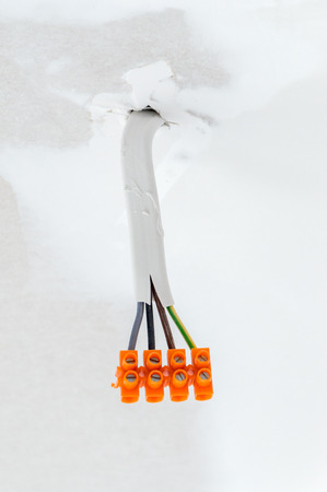 Cable Connector Strip on the wall of lighting circuits for ceiling light.の写真素材