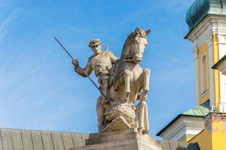 Poznan, Poland - August 19, 2018: Monument of the 15th Poznan Uhlans Regiment.のeditorial素材