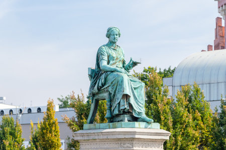 Poznan, Poland - August 19, 2018: Scupulture at water fountain of Higiei in city center of Poznan.のeditorial素材