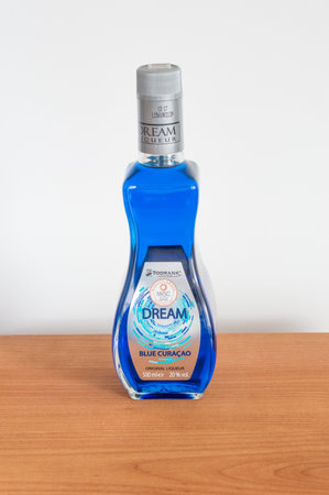 Pruszcz Gdanski, Poland - August 30, 2018: Toorank Dream blue curacao liqueur.のeditorial素材