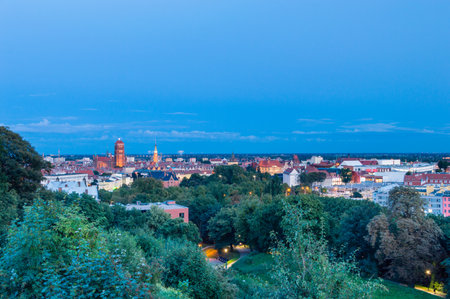 Gdansk, Poland - August 23, 2018: Urban landscape view with old town of Gdansk from Gradowa hill in the evening.のeditorial素材