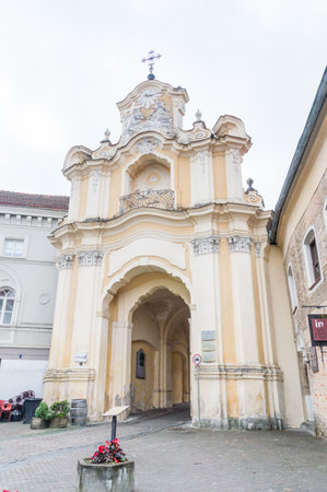 Vilnius, Lithuania - September 28, 2018: Uniates Church of the Holy Trinity and Basilian Monastery on a cloudy day.のeditorial素材