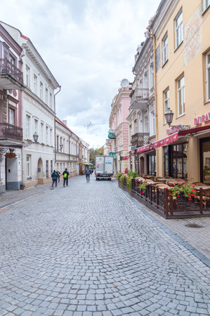 Vilnius, Lithuania - September 28, 2018: View of Pilies g. street in Vilnius.のeditorial素材