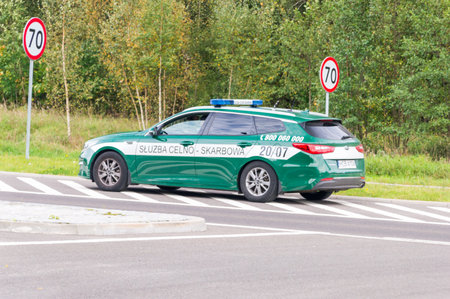 Holny Mejera, Poland - September 28, 2018: Car of Polish Customs and Treasury Service on the Polish and Lithuanian border.のeditorial素材