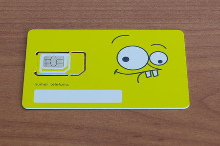 Pruszcz Gdanski, Poland - October 27, 2018: New Nju Mobile prepaid service card. Nju Mobile is prepaid mobile phone provider.のeditorial素材