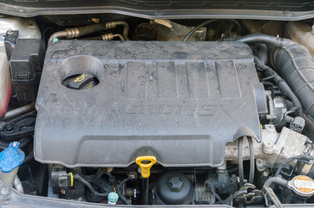 Pruszcz Gdanski, Poland - November 1, 2018: 1.4 CRDi ( common rail direct injection) 16V diesel engine in Hyundai car.のeditorial素材