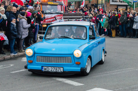 Gdansk, Poland - November 11, 2018: Historical car Trabant at National Independence Day in Poland.のeditorial素材