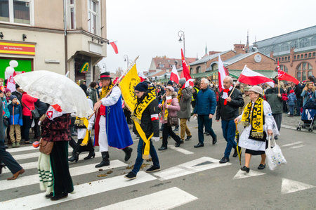 Gdansk, Poland - November 11, 2018: Kashubians people at National Independence Day in Poland.のeditorial素材