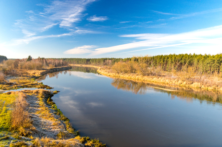 Narew river in Poland in autumn time.の写真素材