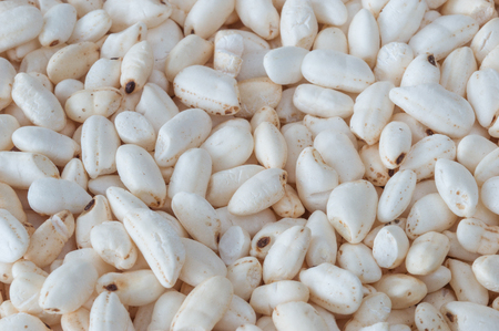 Macro of dry white puffed rice.の写真素材
