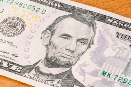 Portrait of Abraham Lincoln on five dollar bill.の写真素材