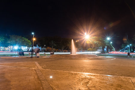 Aqaba, Jordan - February 7, 2019: Fountain at Great Arab Revolt Circle at night.のeditorial素材