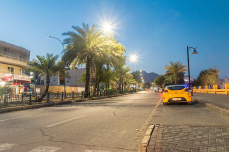 Aqaba, Jordan - February 8, 2019: K. Hussein street in the early morning.のeditorial素材