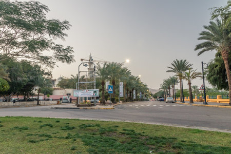 Aqaba, Jordan - February 8, 2019: Street view of Aqaba city in the early morning.