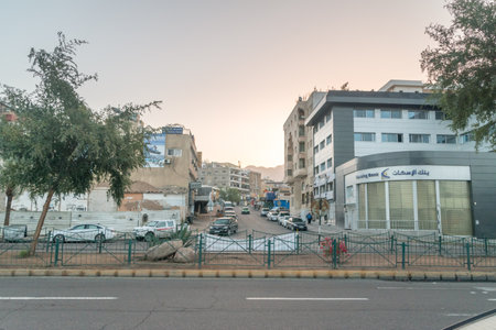 Aqaba, Jordan - February 8, 2019: Sunrise at Ar-Razi street in Aqaba.のeditorial素材