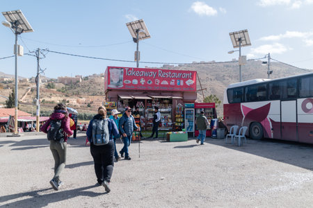 Wadi Musa, Jordan - February 8, 2019: Takeaway restaurant next to entrance to Petra.のeditorial素材