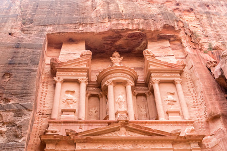 Close-up of  facade Al-Khazneh with urn in Petra Jordon.の写真素材