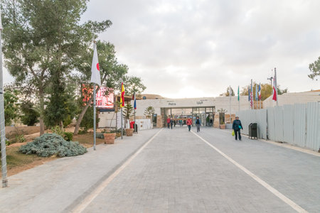 Petra, Jordan - February 8, 2019: Entrance to Petra Visitor Centre. Petra is one of the New Seven Wonders of the World.のeditorial素材