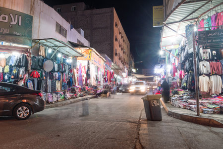 Aqaba, Jordan - February 8, 2019: Al Qahirah street at night.のeditorial素材