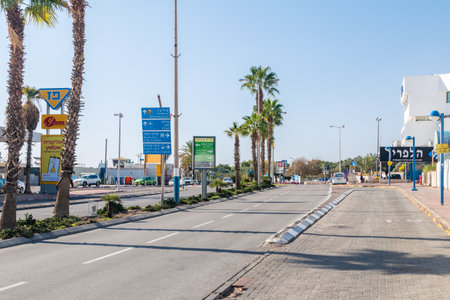 Eilat, Israel - February 9, 2019: Street Derekh ha-Arava of Eilat town.のeditorial素材