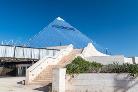 Eilat, Israel - February 9, 2019: View of 3D IMAX cinema in the Gan Binyamin Central Park.のeditorial素材