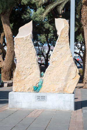 Eilat, Israel - February 9, 2019: Herzl Hadar - You are here monument at Um Rush Rush.のeditorial素材