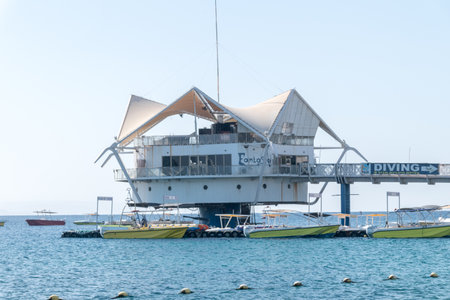 Eilat, Israel - February 9, 2019: Diving center Custo Club in Eilat.