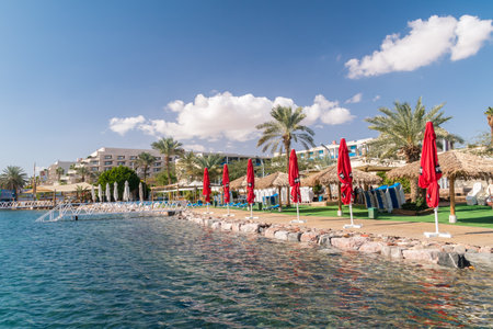Eilat, Israel - February 9, 2019: Seashore of Red Sea in Eilat.のeditorial素材