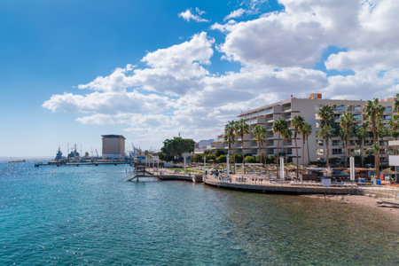 Eilat, Israel - February 9, 2019: View of Eilat. Eilat is a famous tourist resort and recreational city in Israel.のeditorial素材