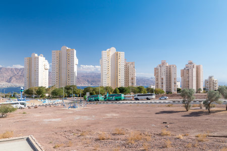Eilat, Israel - February 9, 2019: Residential towers in Eilat.のeditorial素材