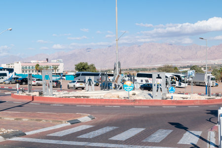 Eilat, Israel - February 9, 2019: Roundabout at Founders Square.のeditorial素材