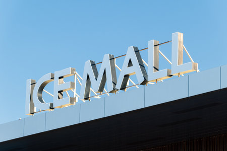 Eilat, Israel - February 9, 2019: Sign Ice Mall in Eilat, world's first shopping center of that kind.のeditorial素材