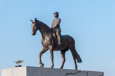 Sonderborg, Denmark - February 14, 2019: Bronze statue of Ringriderstatue made by Hans Pauli Olsen's.のeditorial素材